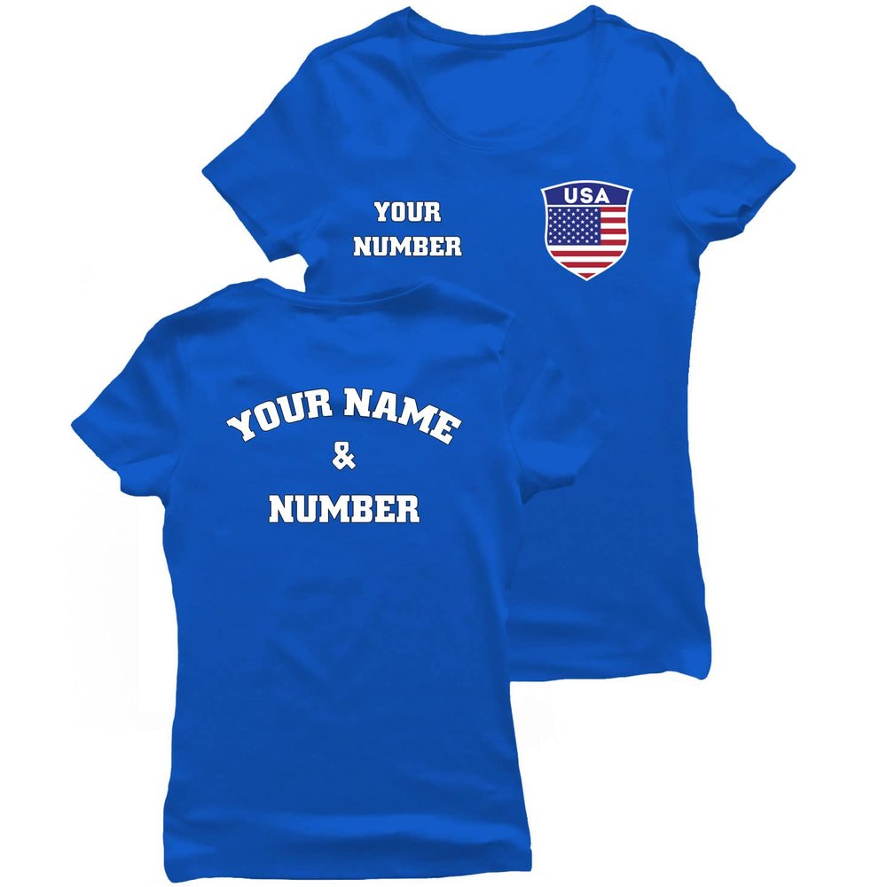 lepni.me Womens USA Soccer Shirt Your Name Number | American Flag Badge Personalized Jersey Custom Football | World Cup 2022 (L Royal-Blue Multi Color)