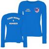 Personalised Women's USA 2026 Football T-Shirt Long Sleeve | Custom Name and Number | USA Flag Design (XL Royal-Blue Multi Color) view 1