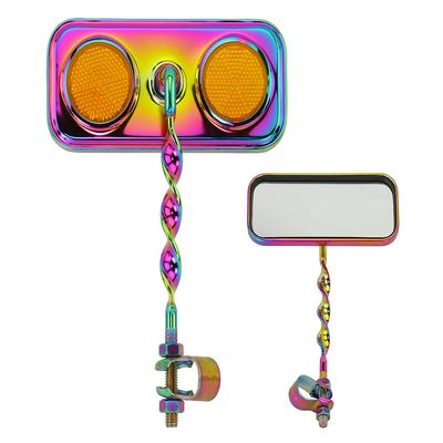 ALTALINE Bicycle Oil-Slick Neon Flat Twisted Rectangle Bike Mirror, Reflectors Multiple Colors. (Amber)