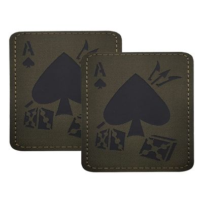 2 PCS AliPlus Poker Ace of Spades Dice Patches IR Infrared Reflective Patch Laser Cut Tactical Morale Patch Hook Fastener Backing(Green)