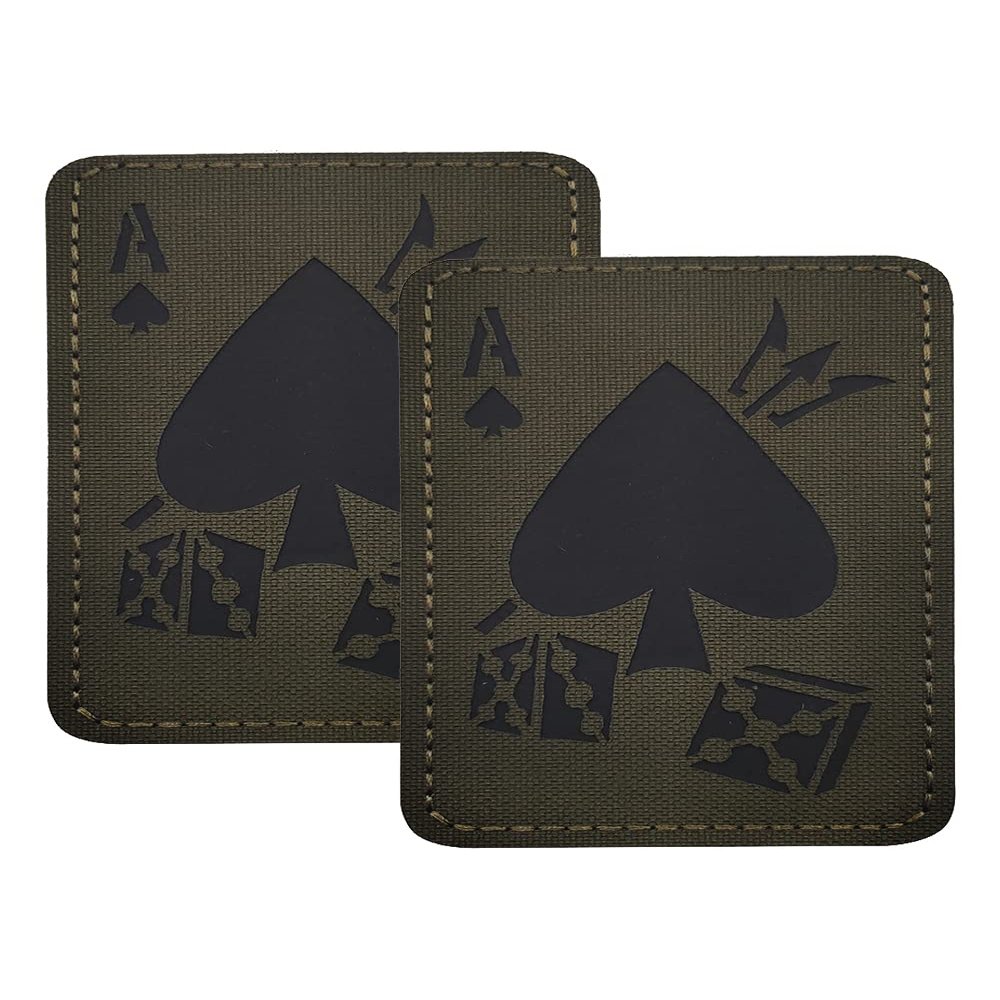 2 PCS AliPlus Poker Ace of Spades Dice Patches IR Infrared Reflective Patch Laser Cut Tactical Morale Patch Hook Fastener Backing(Green)