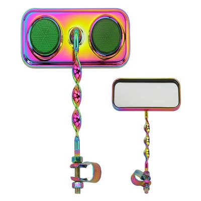 ALTALINE Bicycle Oil-Slick Neon Flat Twisted Rectangle Bike Mirror, Reflectors Multiple Colors. (Green)