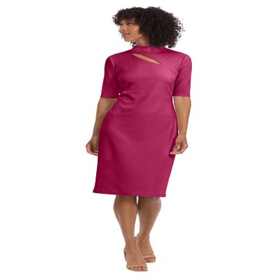 Maggy London Women's Notch Neck Sleek Sheath Dress Office Workwear, Cherries Jubilee