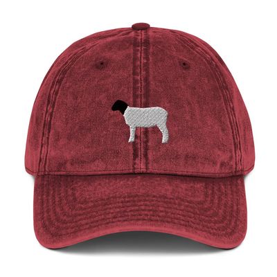 Dorper Sheep hat, Embroidered Unisex Vintage hat, for Adults, dorper Sheep Gifts, Vintage Cotton Twill Cap. Maroon