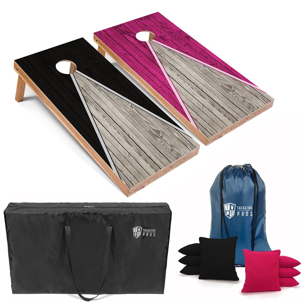 Tailgating Pros Lightweight Pyramid Design Cornhole Board Set w/Bean Bags and Carrying Case - 4'x2' Regulation Cornhole Game