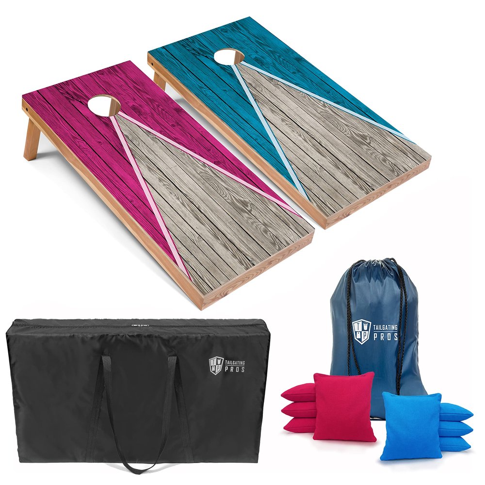Tailgating Pros Lightweight Pyramid Design Cornhole Board Set w/Bean Bags and Carrying Case - 4'x2' Regulation Cornhole Game
