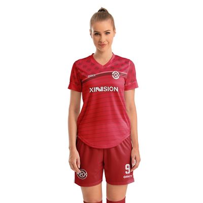 ORKY USA Women Soccer Jersey, Quick Dry Sublimation Customize Shirt Short Set, Lightweight Breathable Training Uniform Freeze(Red 2XS)