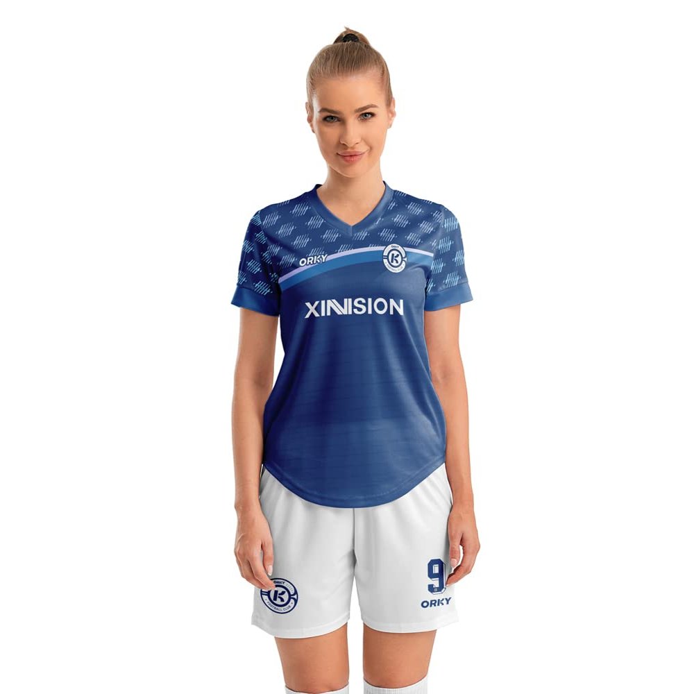 ORKY USA Women Soccer Jersey, Quick Dry Sublimation Customize Shirt Short Set, Lightweight Breathable Training Uniform Freeze(Royal Blue 2XS)