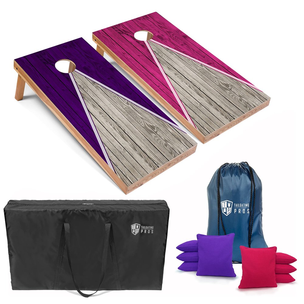 Tailgating Pros Lightweight Pyramid Design Cornhole Board Set w/Bean Bags and Carrying Case - 4'x2' Regulation Cornhole Game