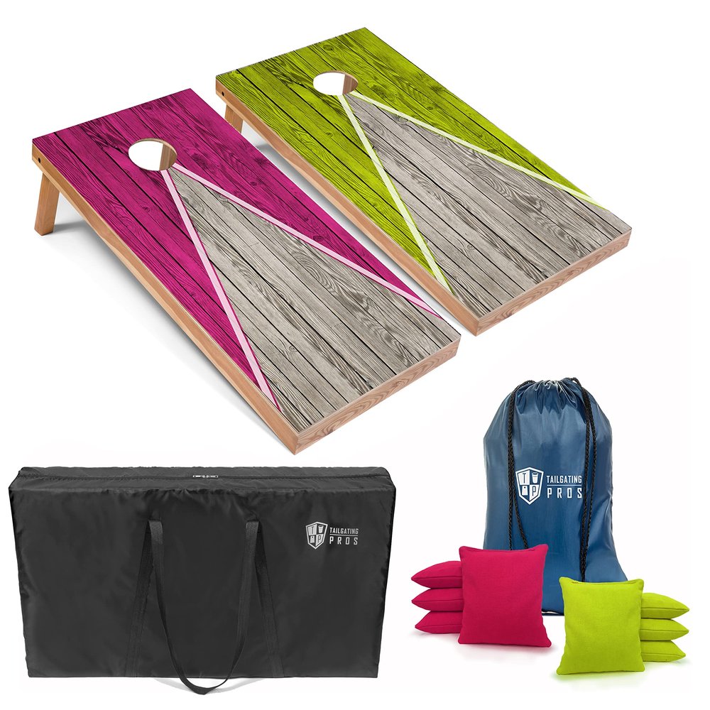Tailgating Pros Lightweight Pyramid Design Cornhole Board Set w/Bean Bags and Carrying Case - 4'x2' Regulation Cornhole Game