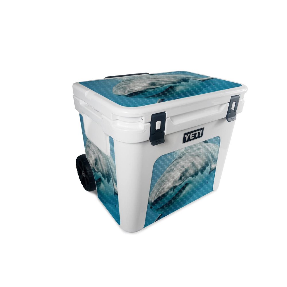 MightySkins Carbon Fiber Skin Compatible with Yeti Roadie 60 Wheeled Cooler - Great White Shark | Protective, Durable Textured Carbon Fiber Finish | Easy to Apply and Change Styles | Made in The USA