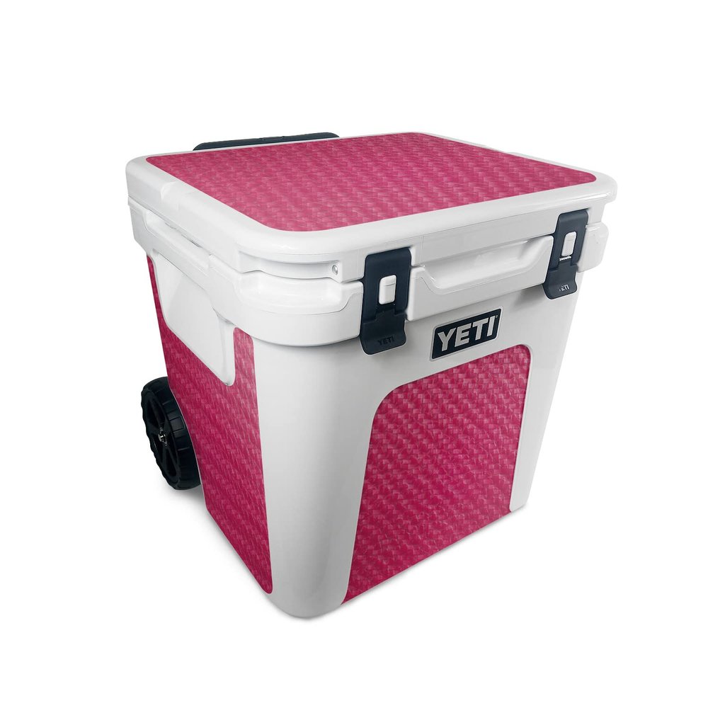 MightySkins Carbon Fiber Skin Compatible with Yeti Roadie 48 Wheeled Cooler - Pink Pleather | Protective, Durable Textured Carbon Fiber Finish | Easy to Apply and Change Style | Made in The USA