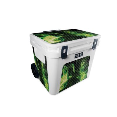 MightySkins Carbon Fiber Skin Compatible With Yeti Roadie 60 Wheeled Cooler - Green Mystic Flames | Protective, Durable Textured Carbon Fiber Finish | Easy To Apply and Change Styles | Made in the USA