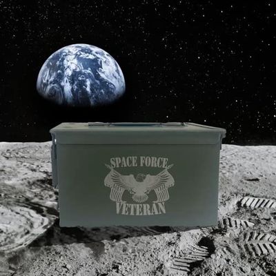 Ammo Can Man | Laser Engraved Space Force Veteran | Grade 1 Military Ammo Can | 30 Cal, 50 Cal or Fat 50 with Locking Kit Option (50 Cal - Engraved - Space Force Veteran)