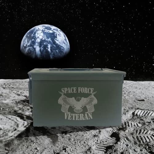 Ammo Can Man | Laser Engraved Space Force Veteran | Grade 1 Military Ammo Can | 30 Cal, 50 Cal or Fat 50 with Locking Kit Option (50 Cal - Engraved - Space Force Veteran)