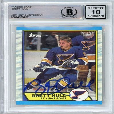 Brett Hull 1989-90 Topps Autograph Card #186 BAS 10