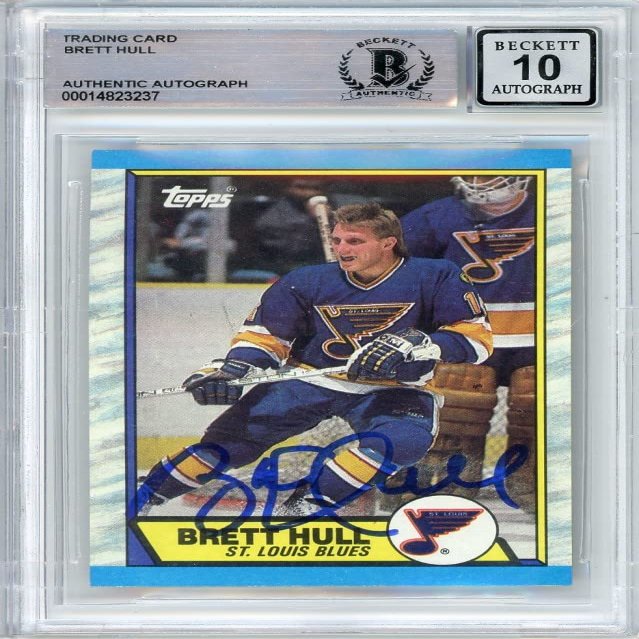 Brett Hull 1989-90 Topps Autograph Card #186 BAS 10