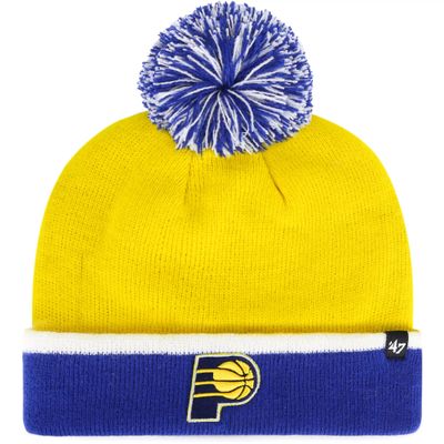 47 Indiana Pacers Royal Blue Cuff Baraka Beanie Hat with Pom - NBA Fashion Cuffed Winter Knit Cap