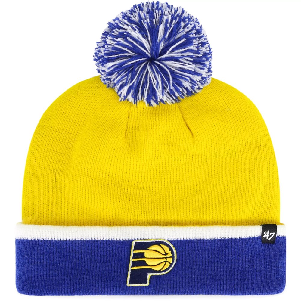 47 Indiana Pacers Royal Blue Cuff Baraka Beanie Hat with Pom - NBA Fashion Cuffed Winter Knit Cap