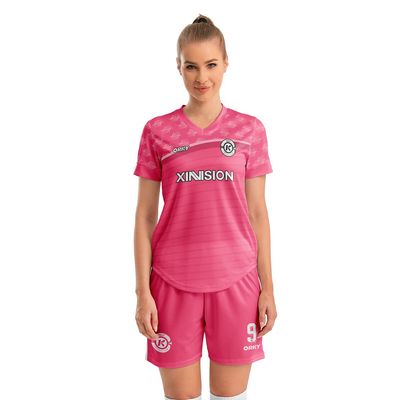 ORKY USA Women Soccer Jersey, Quick Dry Sublimation Customize Shirt Short Set, Lightweight Breathable Training Uniform Freeze(Pink L)