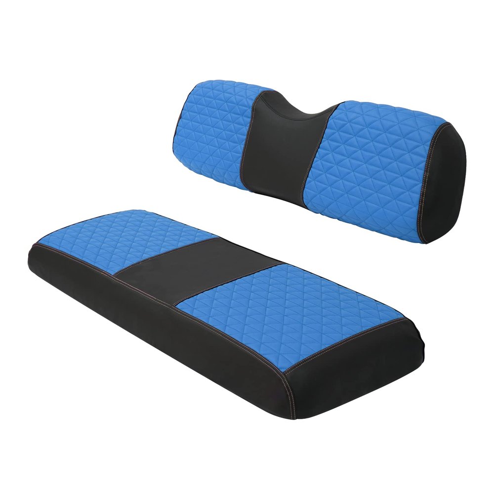 XUANYUDG0769 Golf Cart Seat Covers for EZGO TXT/RXV/Club Car DS/Precedent/Yamaha Rear Seat Cushion, Vinyl Leather Made/Adjustable Straps and Retractable Buckle/No Stapler Required - Blue
