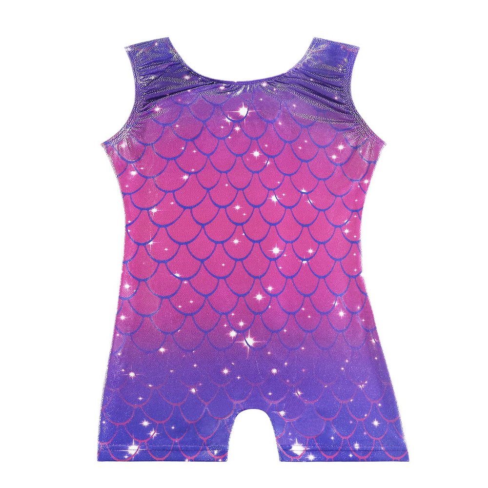 HOZIY mermaid leotards for girls gymnastics size 7-8 year old kids leo tumbling outfits bodysuits purple hot pink navy blue sparkly shiny rainbow gradient colors Leotardos Para Gimnasia Ninas