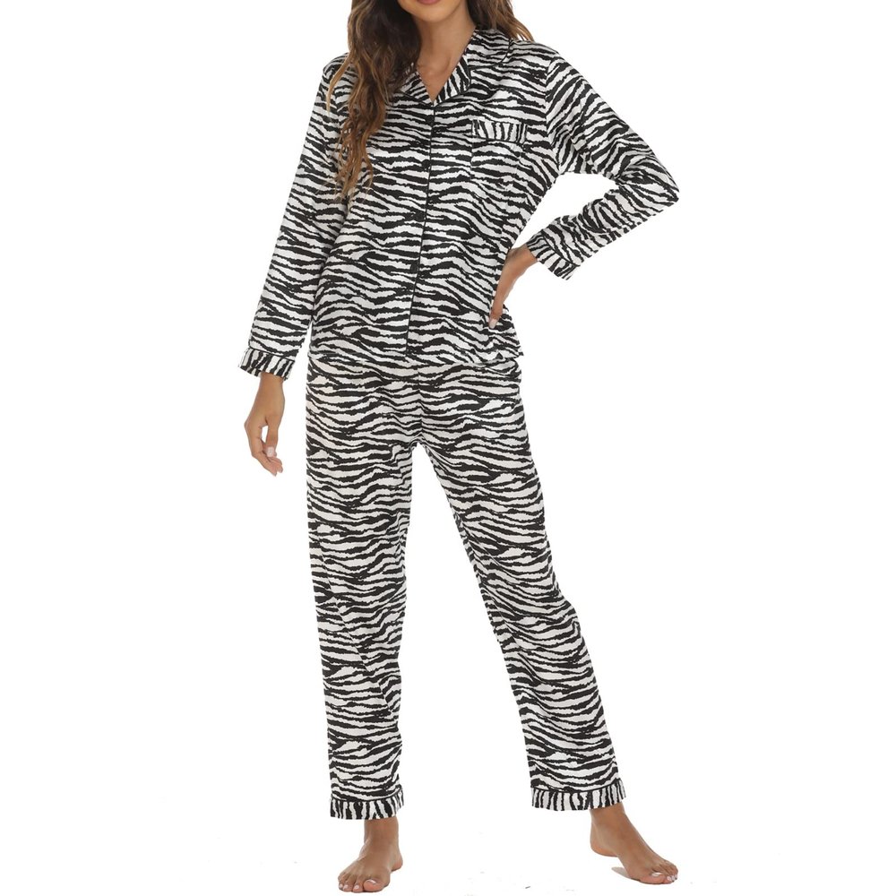 Women Pajamas Set Y2K Button Down Long Sleeve Sleepwear Feather Trim Nightwear Loungewear Pjs(Stripe Black,X-Large)