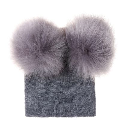 Winter Baby Knitted Hat Boys Girls Autumn Knit Hats for Children Toddler Kids Warm Windproof Beanie Big Pom Pom Cap 0-2 Years (Grey)