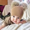 Winter Baby Knitted Hat Boys Girls Autumn Knit Hats for Children Toddler Kids Warm Windproof Beanie Big Pom Pom Cap 0-2 Years (Grey) view 3