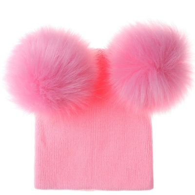 Winter Baby Knitted Hat Boys Girls Autumn Knit Hats for Children Toddler Kids Warm Windproof Beanie Big Pom Pom Cap 0-2 Years (Pink)