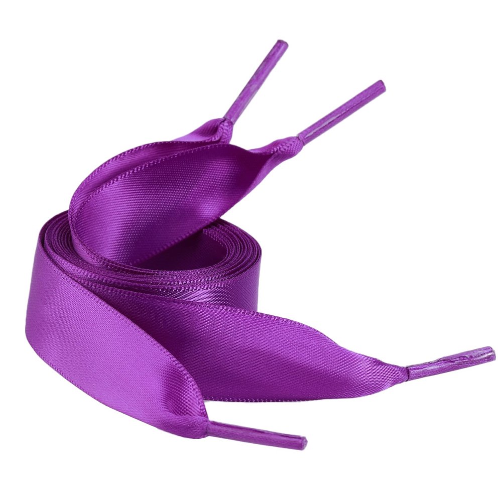 5Chaos Ribbon Satin Shoelaces, Silk Sheer Purple Boot Laces for Women Kids Girls Men, Funny Solid Color Shoestring (Purple, 43" (110cm))