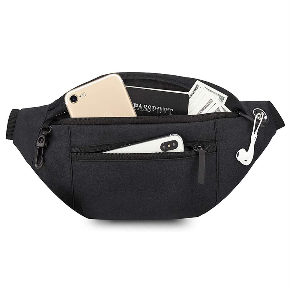Men and women large crossbody waist bag, hiking and biking travel crossbody bag, can carry cell phone wallet, etc. (Black)