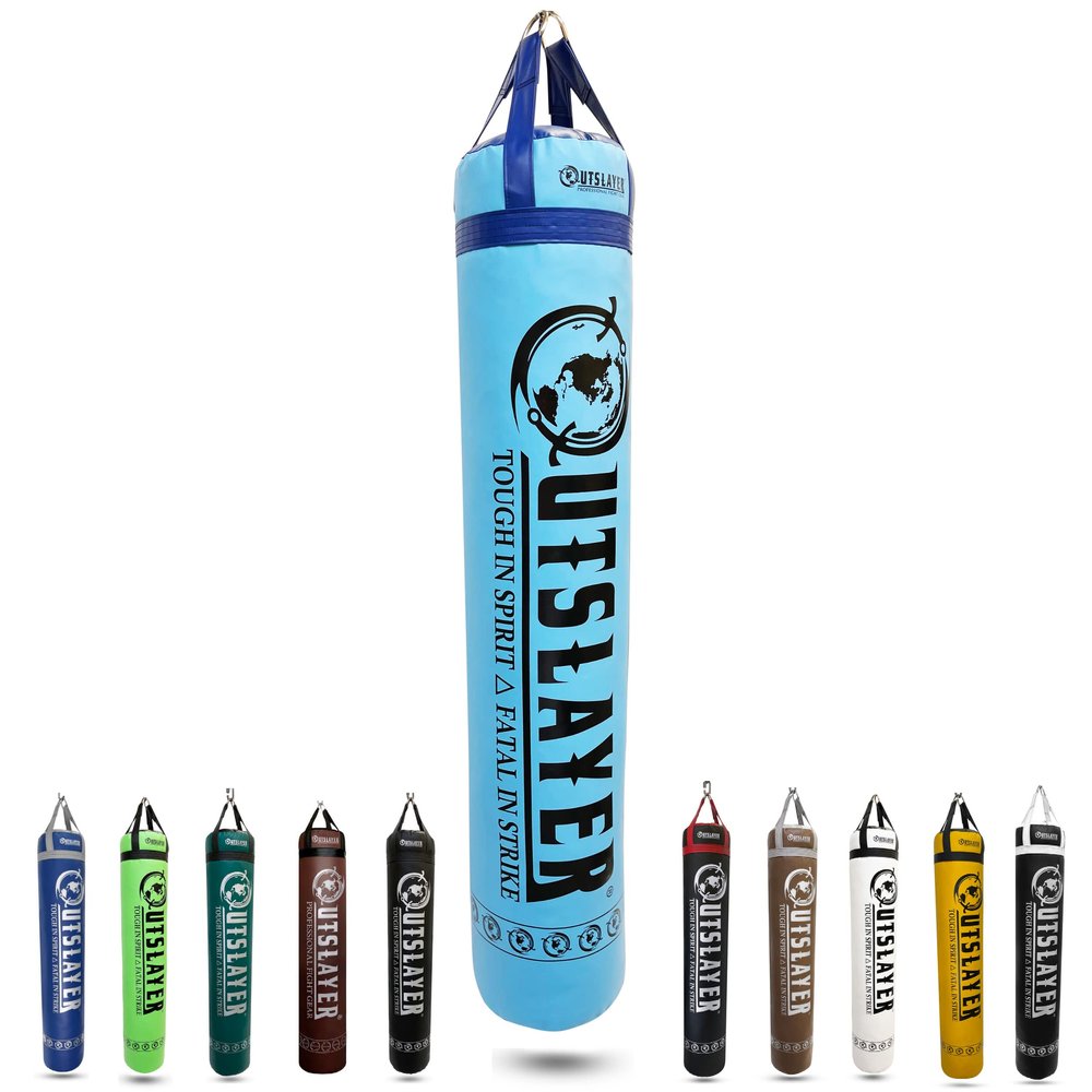 Outslayer Muay Thai Heavy Bag (Muay Thai 6ft 130 lbs, Light Blue/Dark Blue) - with D-Ring