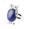 Owl Women's Finger Ring Natural Stone Cabochon Bead Adjustable Ring Silver Animal Charm Party Jewellery,Sodalite view 2