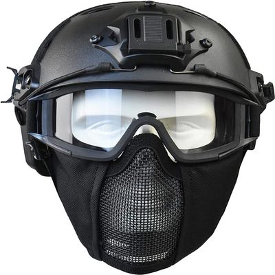 Aifordge PJ Tactical Fast Helmet & Protect Ear Foldable Double Straps Half Face Mesh Mask & Goggle for Airsoft Paintball CS Game Set