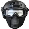 Aifordge PJ Tactical Fast Helmet & Protect Ear Foldable Double Straps Half Face Mesh Mask & Goggle for Airsoft Paintball CS Game Set view 1