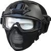 Aifordge PJ Tactical Fast Helmet & Protect Ear Foldable Double Straps Half Face Mesh Mask & Goggle for Airsoft Paintball CS Game Set view 2