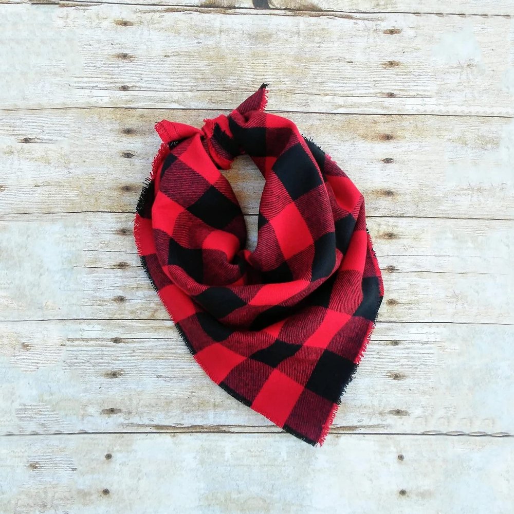 Christmas Dog Bandana, Red Buffalo Plaid Dog Bandana, Cat Bandana, Pet Neckwear Scarves, Pet Scarf Flannel Christmas Handkerchief, Pet Accessories (X-Large)