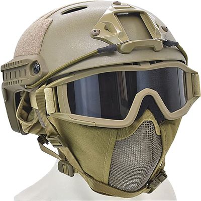 Aifordge PJ Tactical Fast Helmet & Protect Ear Foldable Double Straps Half Face Mesh Mask & Goggle for Airsoft Paintball CS Game Set