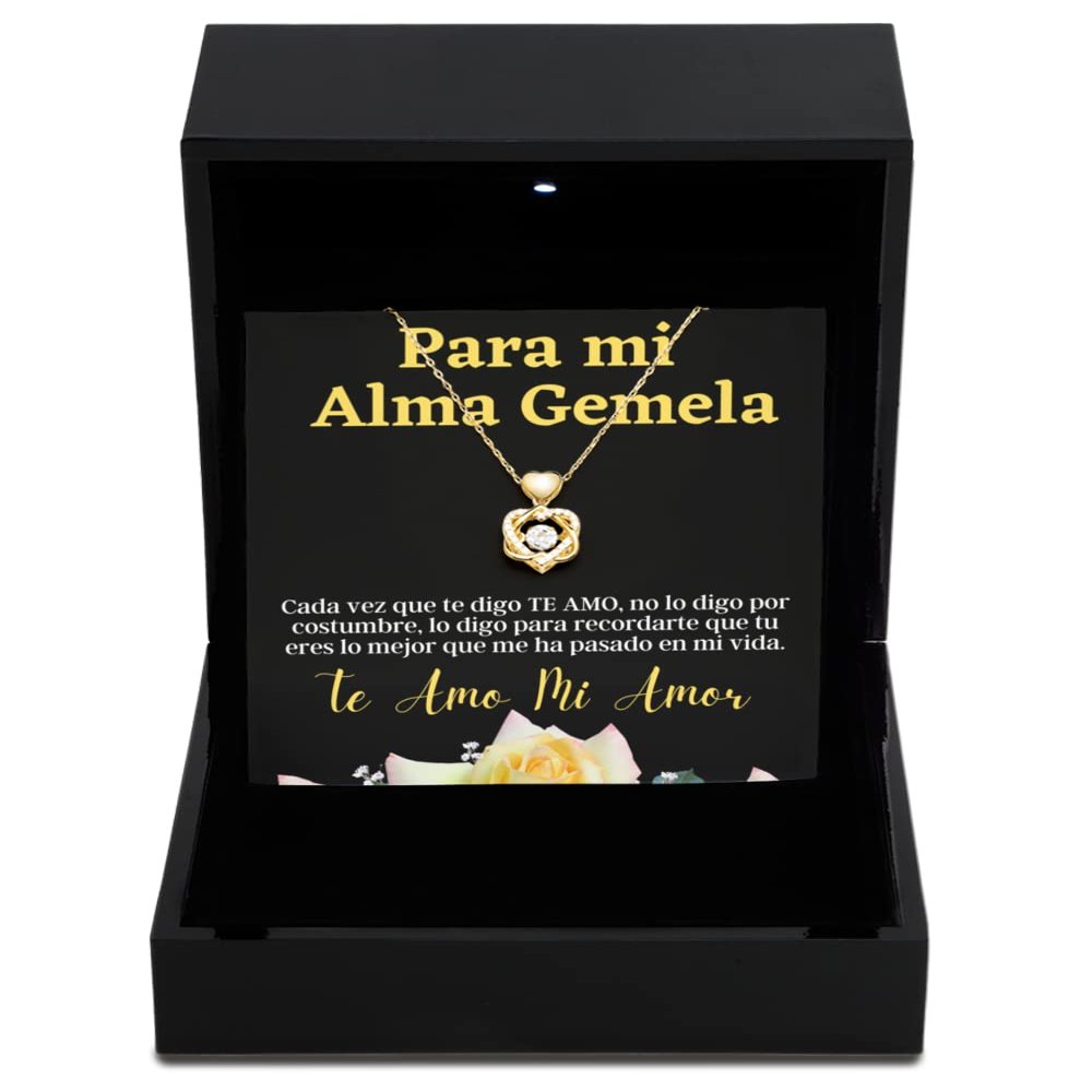 Heart Knot Gold Necklace Luxury Box Cadena para esposa, mi alma gemela con mensaje personalizado, Regalo de aniversario de boda o navidad