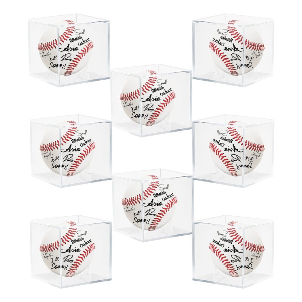 8 Pack Acrylic Baseball Case for Display, UV Protected Baseball Display Cube, Autographed Baseball Clear Display Case, Baseball Display Case for Memorabilia Baseball