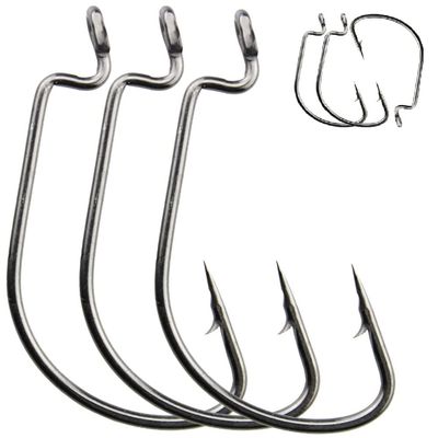 50pcs Wide Gap Fishing Hook Worm Hook High Carbon Steel Jig Fishing Hook for Bass Hook Saltwater Fresh Water Fishing Size: 1/0-5/0 (4/0)