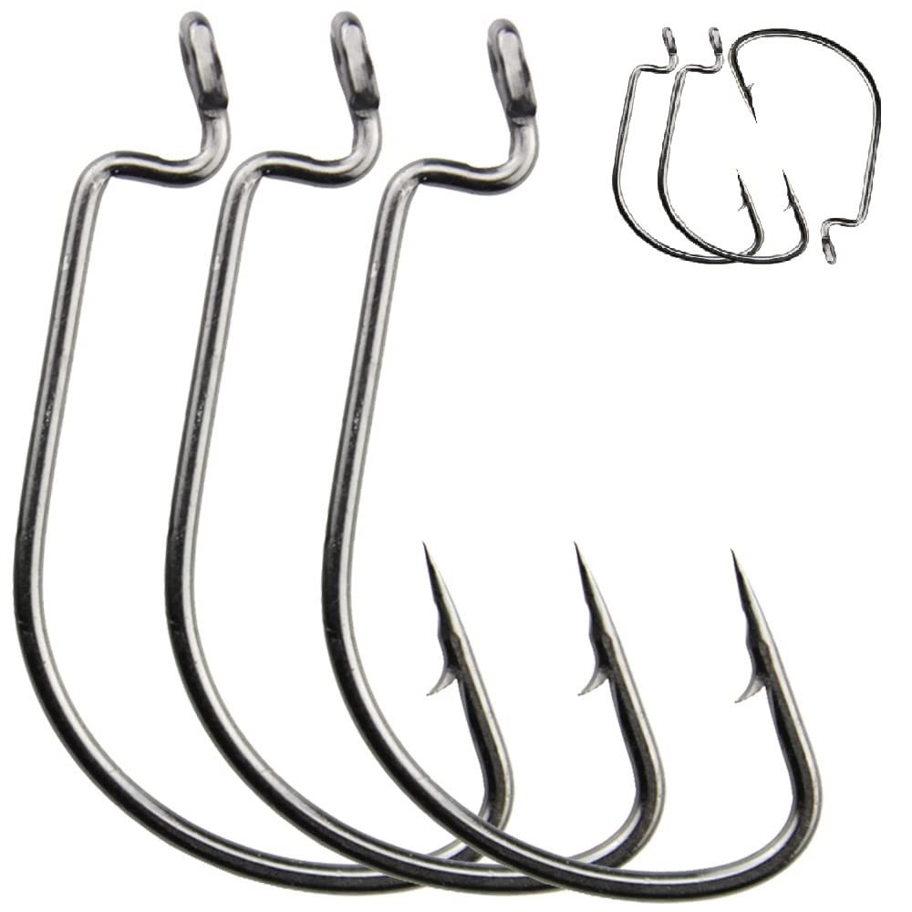50pcs Wide Gap Fishing Hook Worm Hook High Carbon Steel Jig Fishing Hook for Bass Hook Saltwater Fresh Water Fishing Size: 1/0-5/0 (4/0)