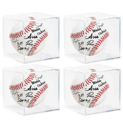4 Pack Acrylic Baseball Case for Display, UV Protected Baseball Display Cube, Autographed Baseball Clear Display Case, Baseball Display Case for Memorabilia Baseball