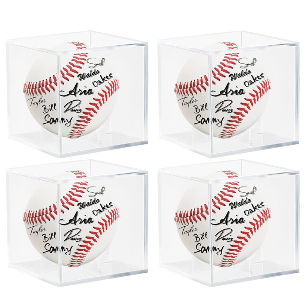 4 Pack Acrylic Baseball Case for Display, UV Protected Baseball Display Cube, Autographed Baseball Clear Display Case, Baseball Display Case for Memorabilia Baseball