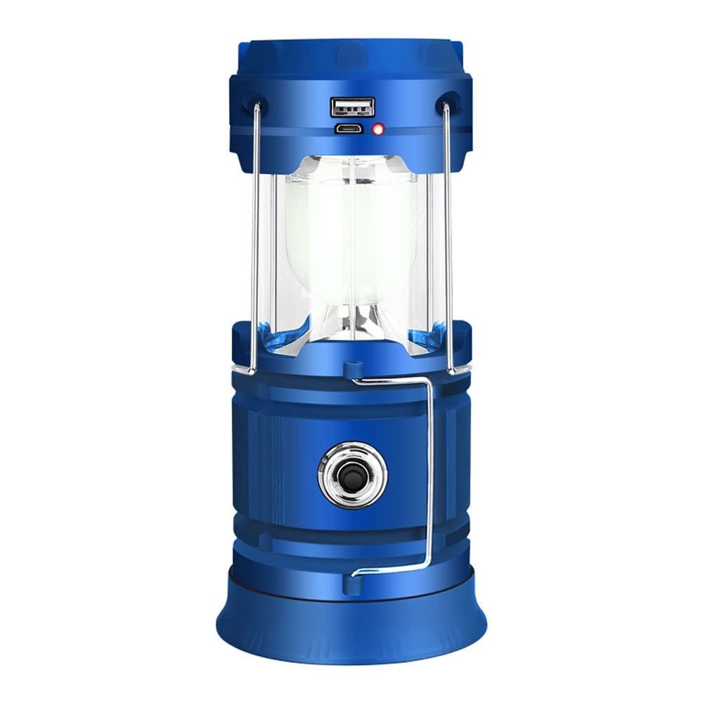 XARONF Solar Rechargeable Camping Lantern, 3 Light Modes Camping Light, 2-in-1 Camping Lantern and Phone Charger, for Camping Hiking Fishing, Blue (Color : Blue)