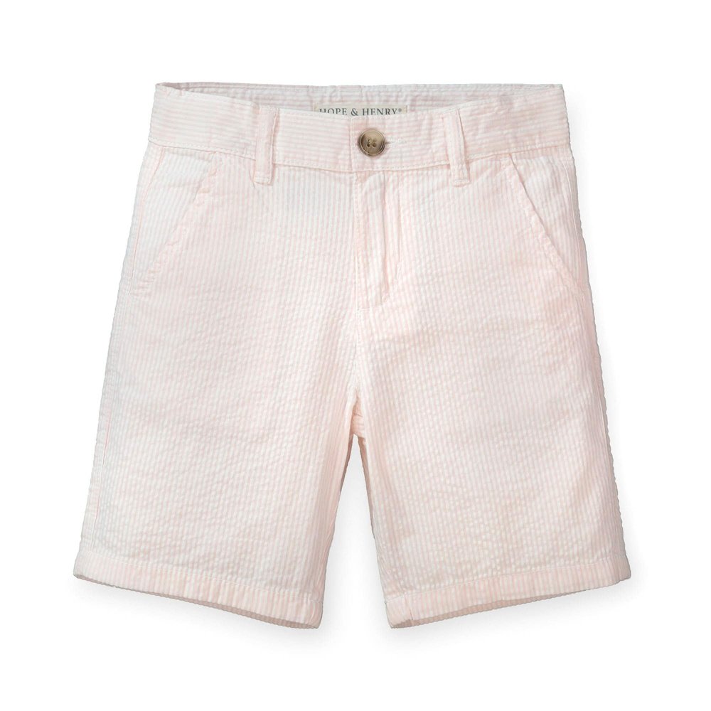 Hope & Henry Baby Boys' Organic Seersucker Short, 12-18 Months, Classic Pink Seersucker