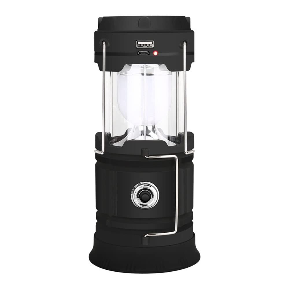 XARONF Solar Rechargeable Camping Lantern, 3 Light Modes Camping Light, 2-in-1 Camping Lantern and Phone Charger, for Camping Hiking Fishing, Blue (Color : Black)