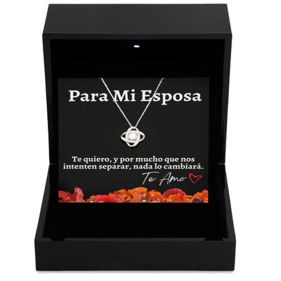 Love Knot Silver Necklace Luxury Box Cadena de oro para esposa con mensaje personalizado, Regalo de aniversario de boda o navidad
