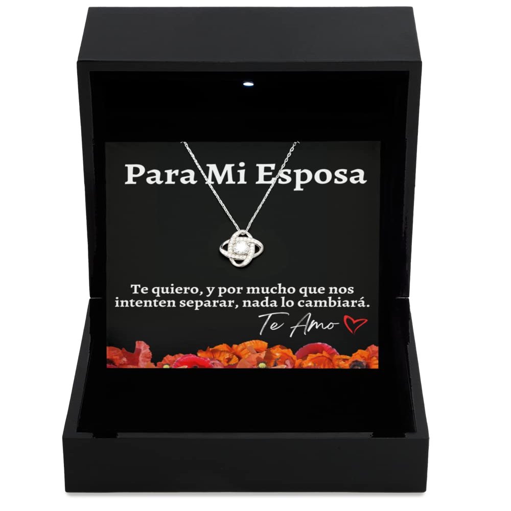 Love Knot Silver Necklace Luxury Box Cadena de oro para esposa con mensaje personalizado, Regalo de aniversario de boda o navidad